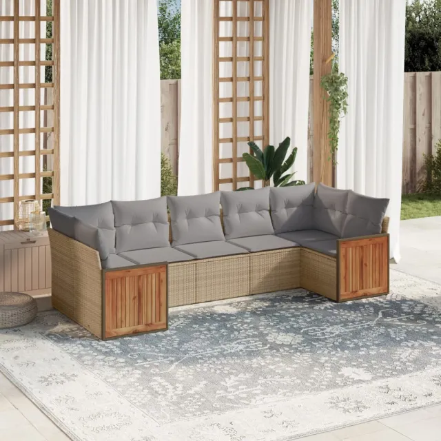 vidaXL 7-delige Loungeset met kussens poly rattan beige, foto 2