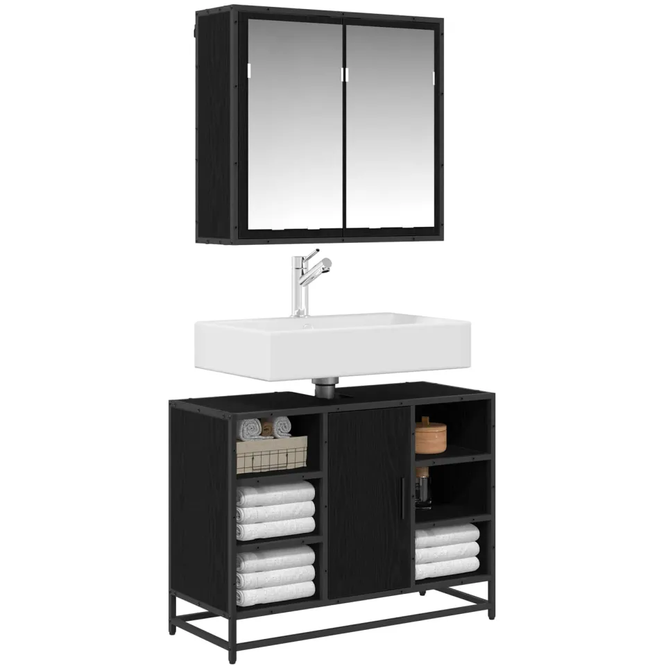 vidaXL Badkamermeubelset 2 st Zwart Eiken 80 x 33 x 60 cm Bewerkt hout, foto 3
