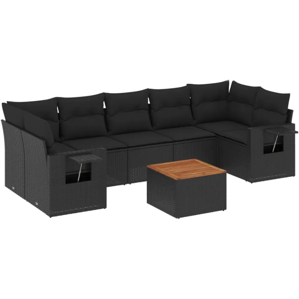vidaXL 8-delige Loungeset met kussens poly rattan zwart, foto 3
