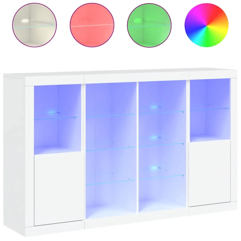 vidaXL Dressoirs met LED-verlichting 3 st bewerkt hout wit, foto 3
