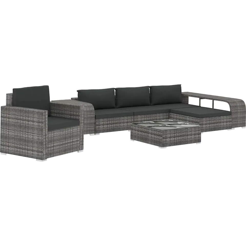 vidaXL 8-delige Loungeset met kussens poly rattan grijs