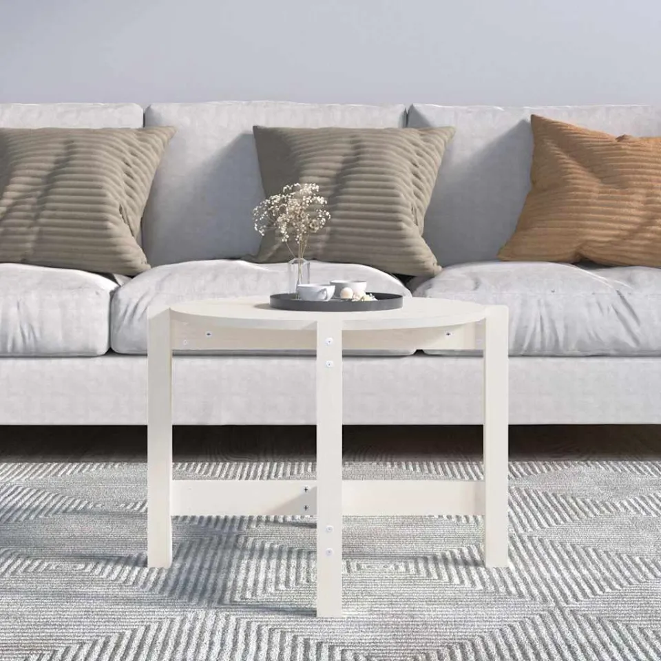 vidaXL Salontafel Ø62,5x45 cm massief grenenhout wit, foto 3