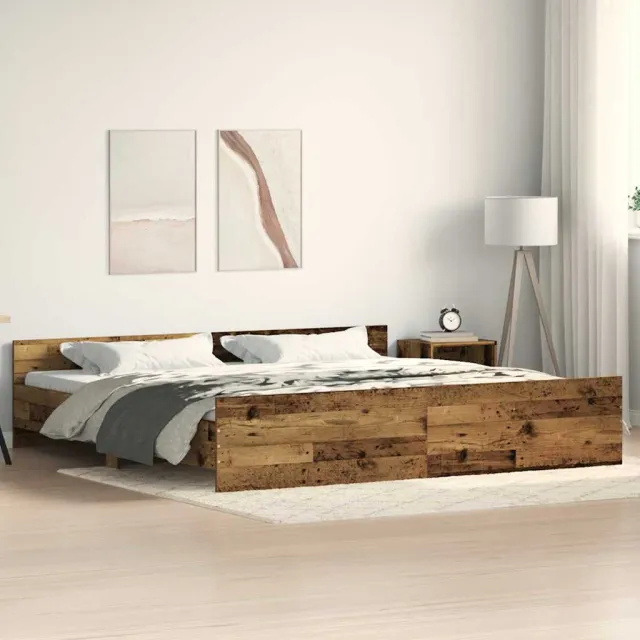 vidaXL Bedframe met hoofdeinde Oud Hout 203 x 203 x 50 cm Bewerkt hout Bruin
