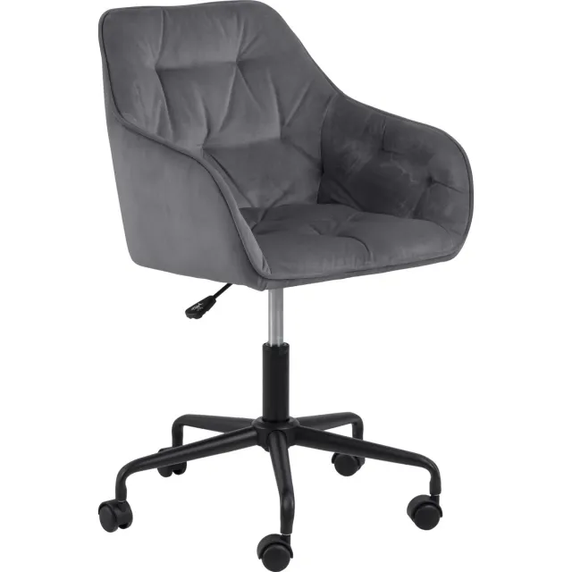 24Designs Shelby Bureaustoel Fluweel - Velvet Donkergrijs - Zwart Metaal - 5-Teens Kruispoot Op Wielen