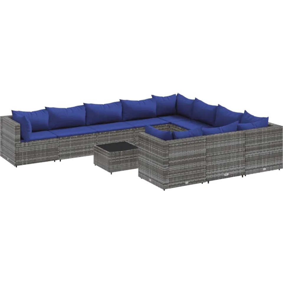 vidaXL 11-delige Loungeset met kussens poly rattan grijs, foto 4