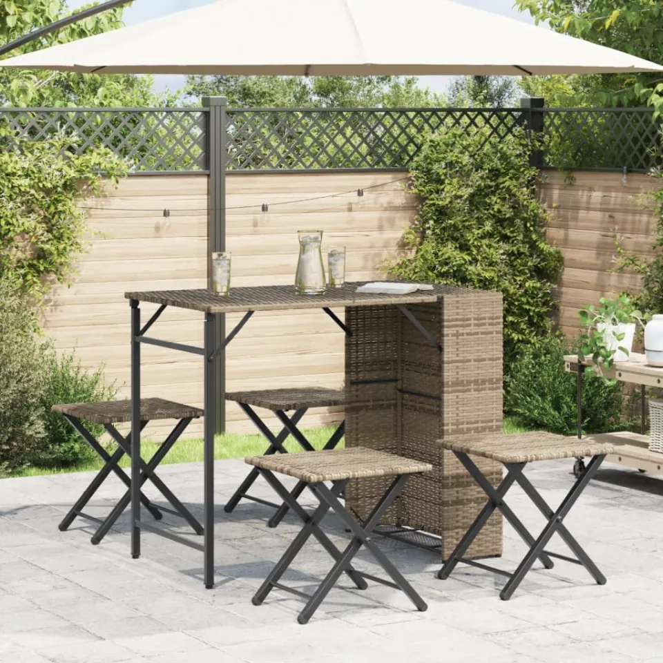 vidaXL 5-delige Tuinset inklapbaar poly rattan beige, foto 2