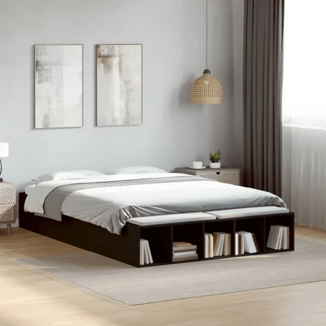 vidaXL Bedframe bewerkt hout zwart 135x190 cm