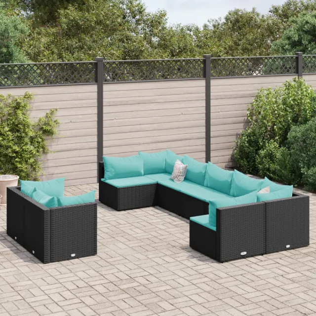 vidaXL 9-delige Loungeset met kussens poly rattan zwart, foto 2
