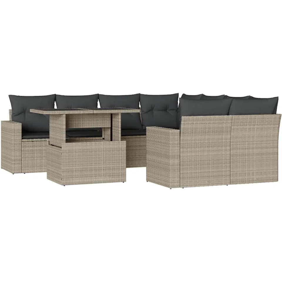 vidaXL 9-delige Loungeset met kussens poly rattan lichtgrijs grijs, foto 3