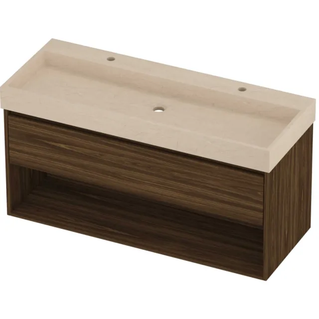 Proline Evoli Badmeubelset Hardsteen Loft Schap 120x46x62 cm Sand Stone Cabana Oak Eiken