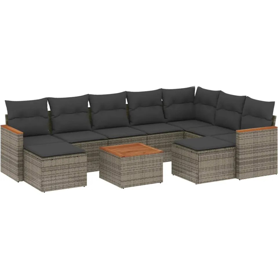 vidaXL 10-delige Loungeset met kussens poly rattan grijs, foto 3