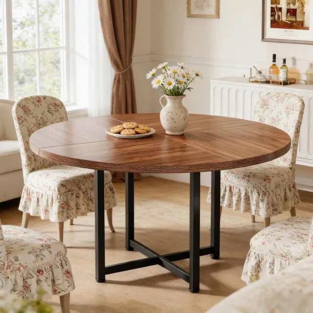 MIVRAY Eettafel - Ronde Tafel In Industriële Stijl Voor 4 Tot 6 Personen - Metaal En Houtlook - 120 x 75 Cm - Zwart Bruin Zwart+bruin
