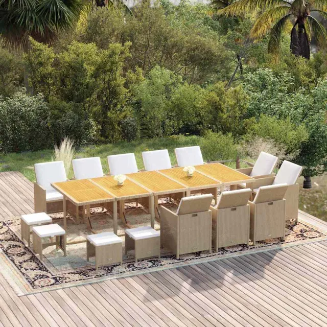 vidaXL 15-delige Tuinset met kussens poly rattan beige, foto 2