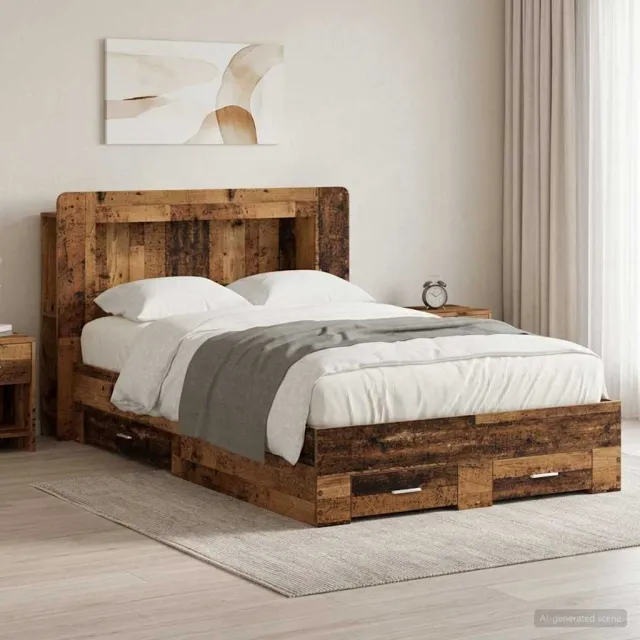 vidaXL Bedframe met opslag Oud hout 120 x 190 cm Bewerkt hout Bruin