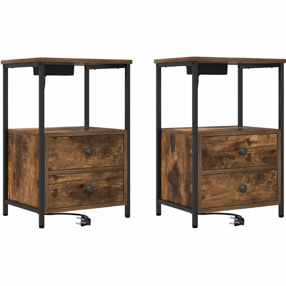 vidaXL Nachtkastje 2 st Gerookt eiken 40 x 31 x 60 cm Bewerkt hout, foto 3