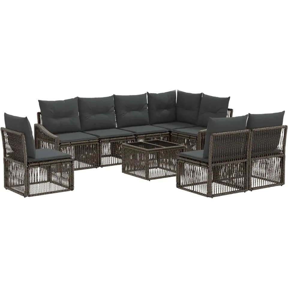 vidaXL Tuinbankenset 9 st 8-zits Grijs poly rattan, foto 3