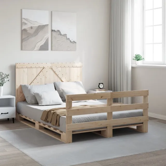 vidaXL Bedframe met hoofdbord massief grenenhout wit 140x200 cm