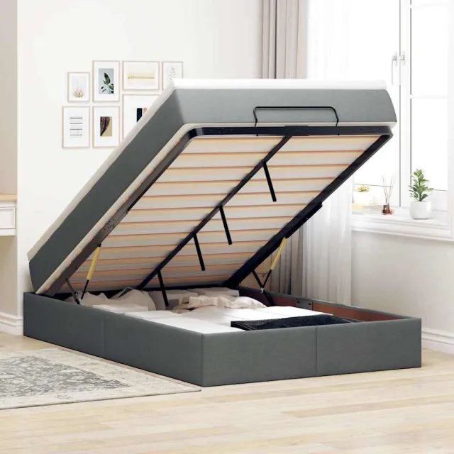 vidaXL Ottoman bed met matras 120x190 cm stof donkergrijs grijs