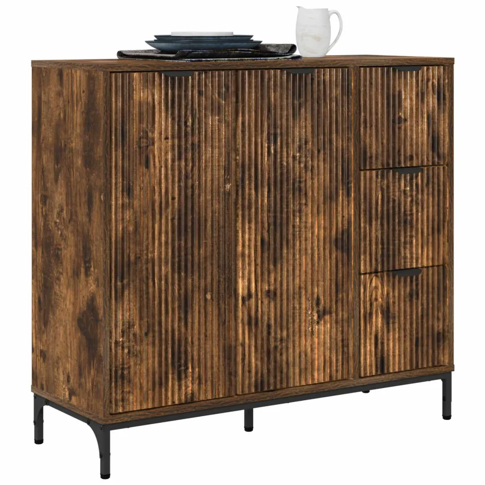 vidaXL Dressoir Gerookt eiken 89,5 x 33 x 82 cm Bewerkt hout Bruin