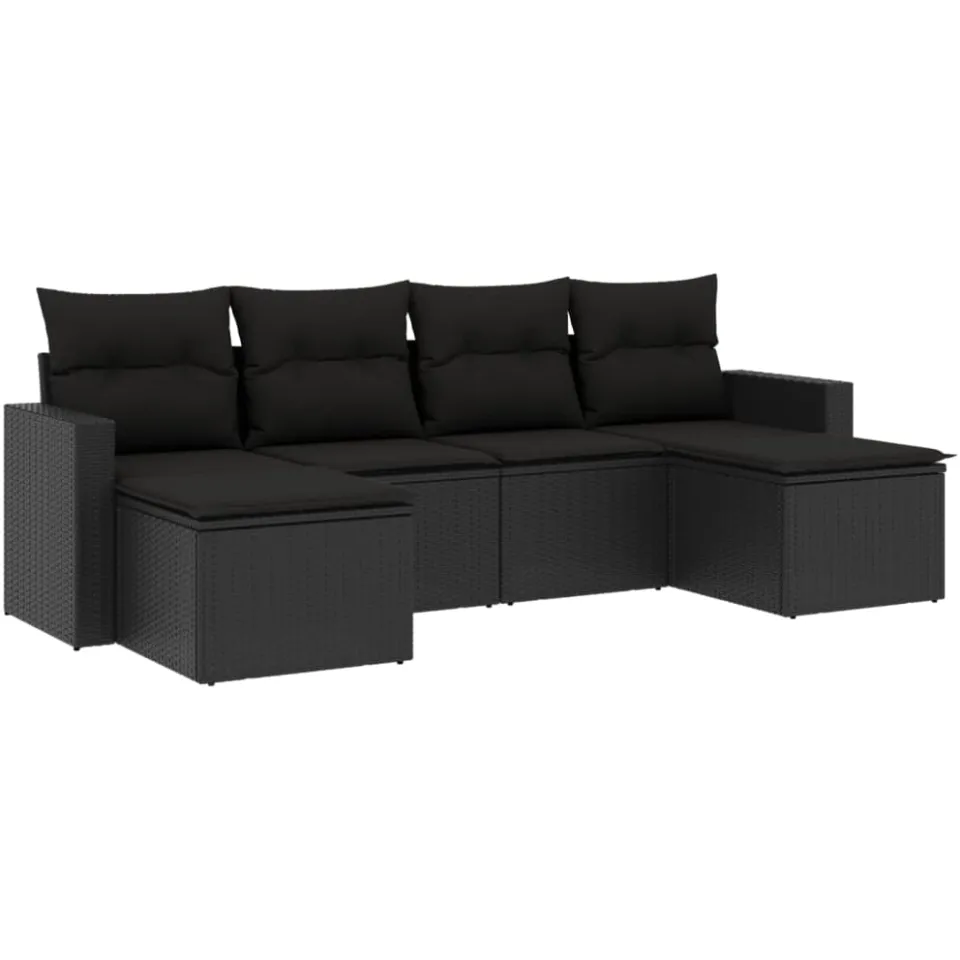 vidaXL 6-delige Loungeset met kussens poly rattan zwart
