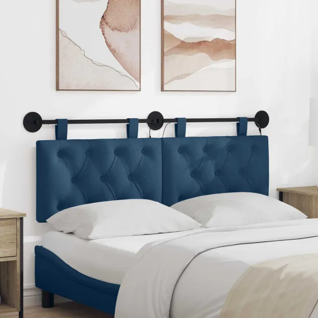 vidaXL Hangend hoofdbord Blauw Stof