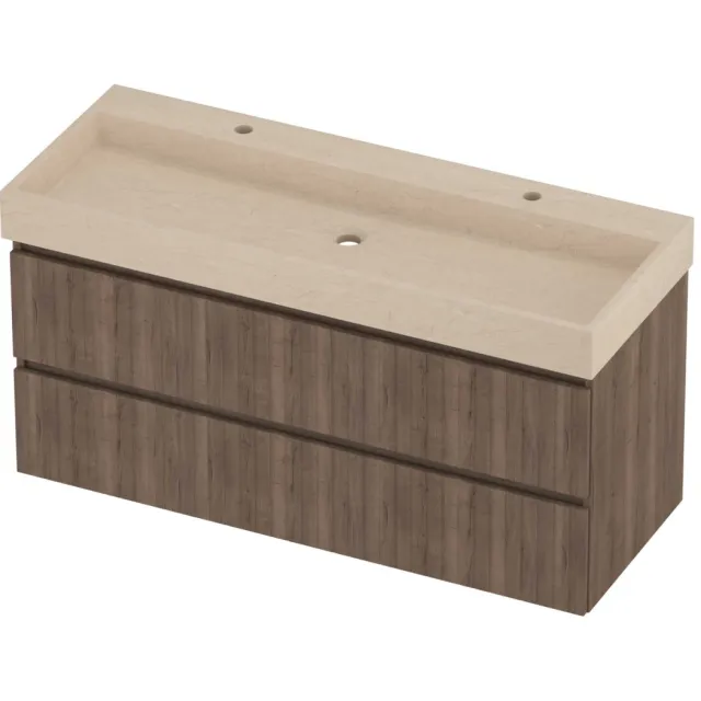 Proline Evoli Badmeubelset Hardsteen Loft 2 Kraangaten 120x46x62 cm Sand Stone Terra Oak Eiken