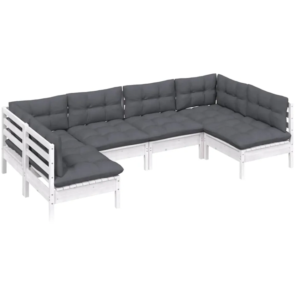 vidaXL 6-delige Loungeset met kussens massief grenenhout wit