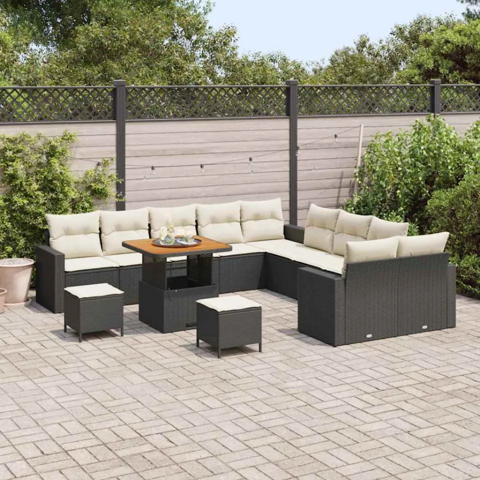 vidaXL Tuinbankenset 13 st Zwart poly rattan, foto 2