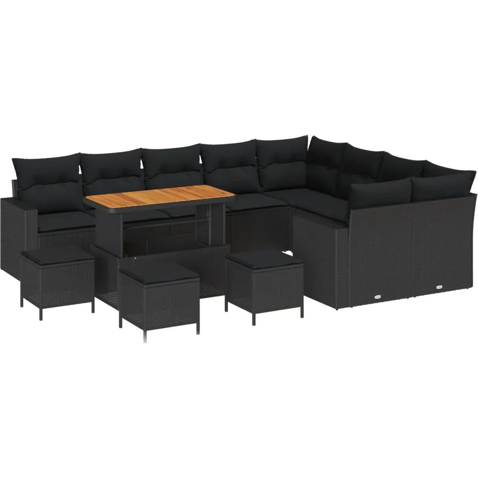vidaXL Tuinbankenset 13 st Zwart poly rattan