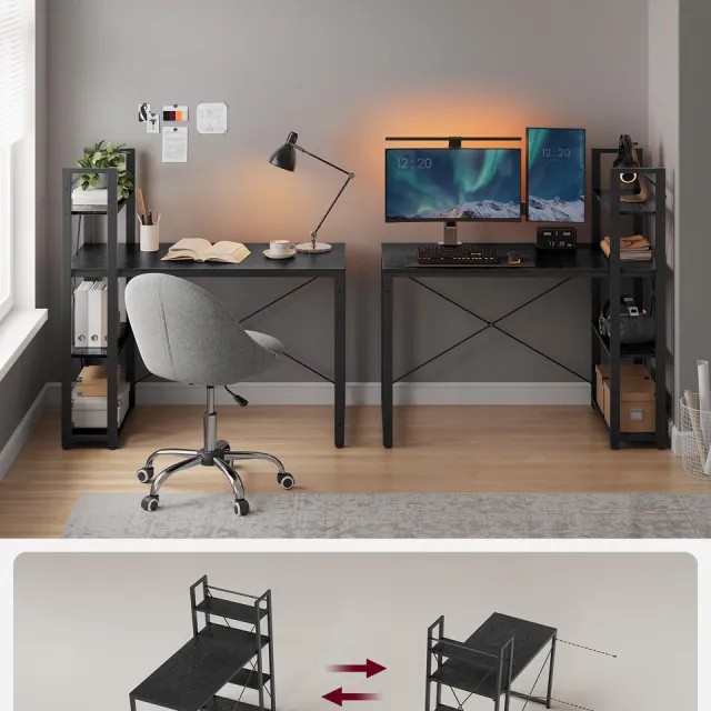 Vasagle Bureau - Computertafel - Met Boekenplank - Voor Kantoor en Homeoffice Zwart