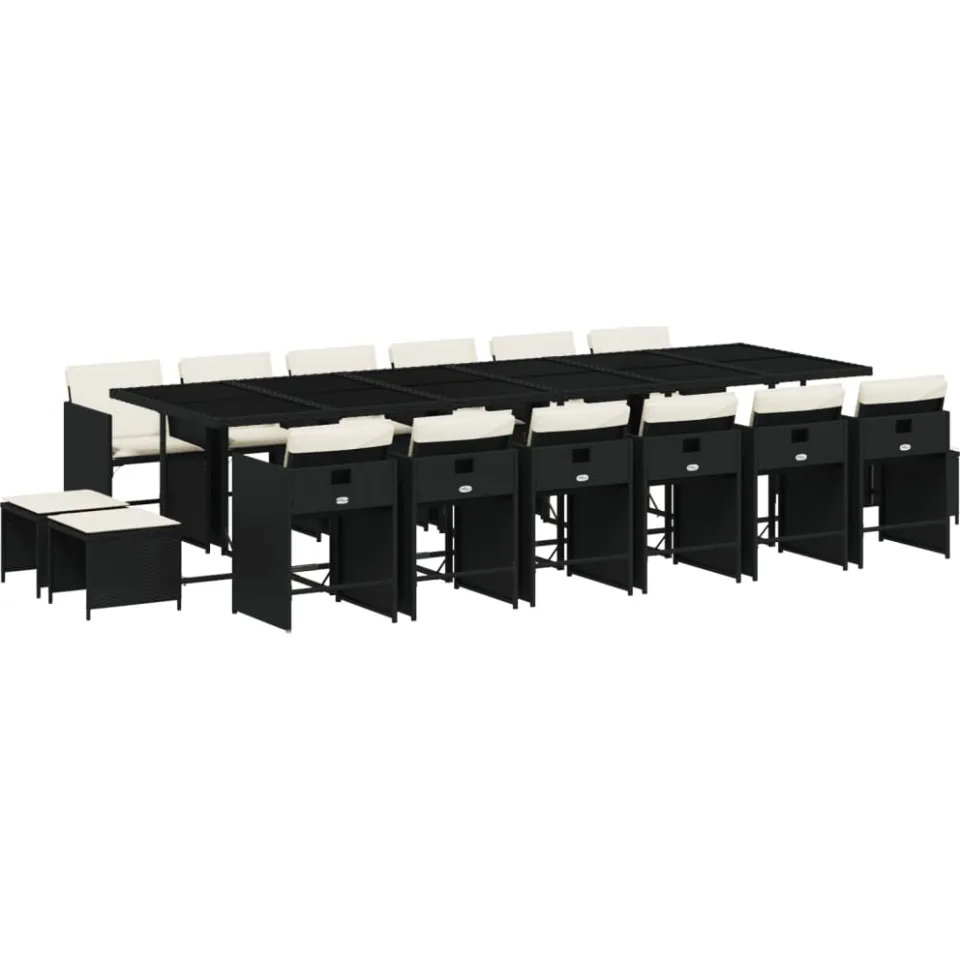 vidaXL 17-delige Tuinset met kussens poly rattan zwart, foto 3