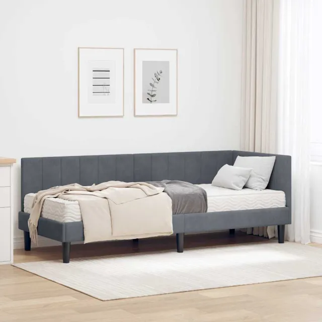 vidaXL Hoekbedframe met Matras 2 st Donkergrijs 80 x 200 cm Fluweel