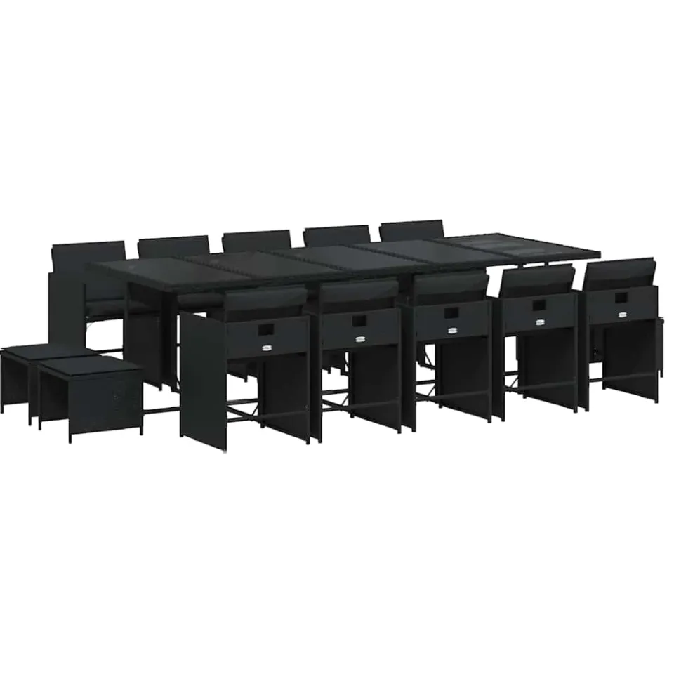 vidaXL 15-delige Tuinset met kussens poly rattan zwart, foto 3