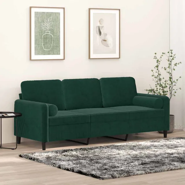 vidaXL Driezitsbank met sierkussens 180 cm fluweel donkergroen
