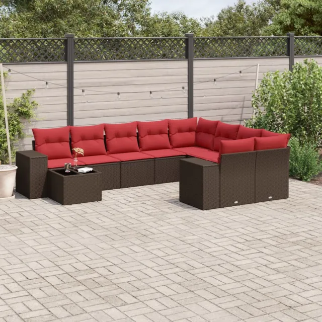 vidaXL 10-delige tuinbankset met kussens, bruin polyrotan, foto 2