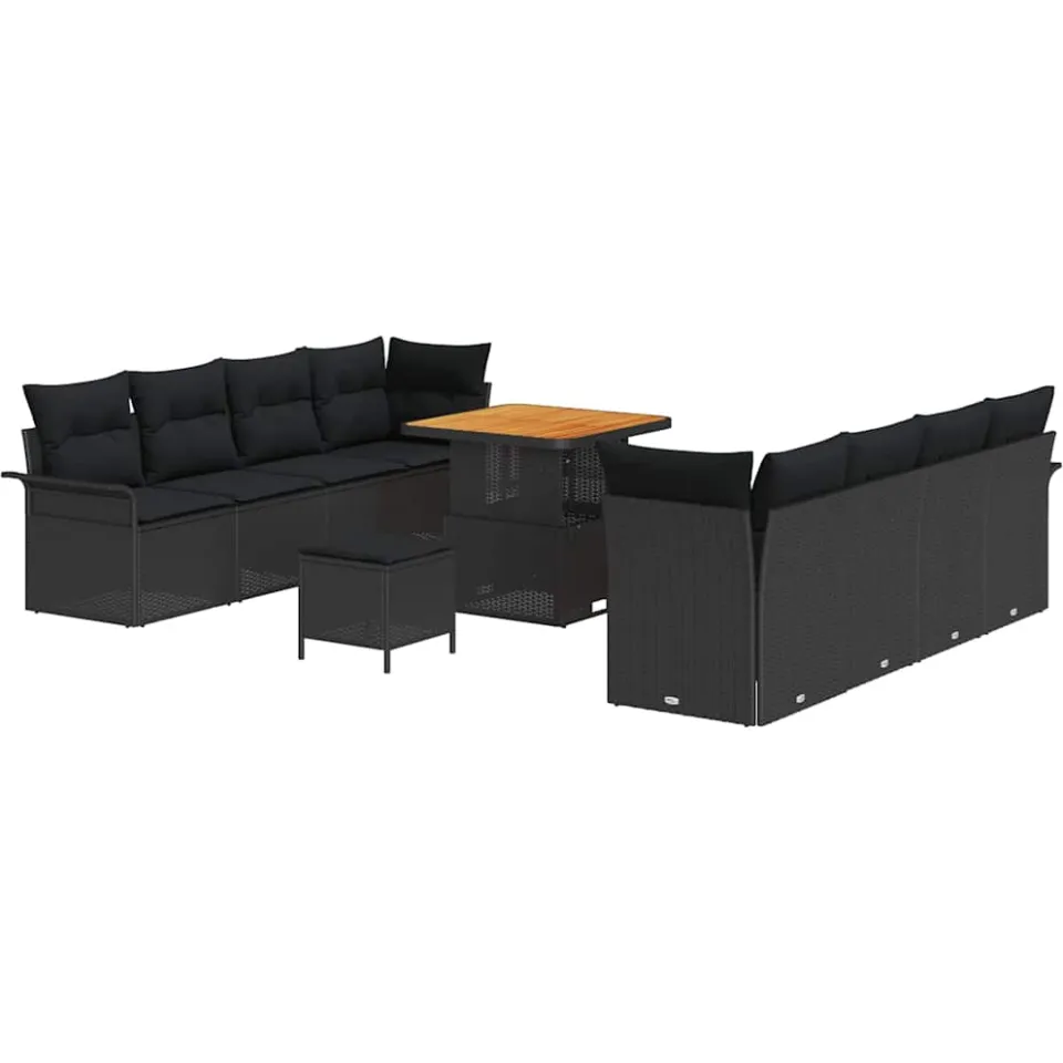 vidaXL Tuinbankenset 11 st Zwart poly rattan