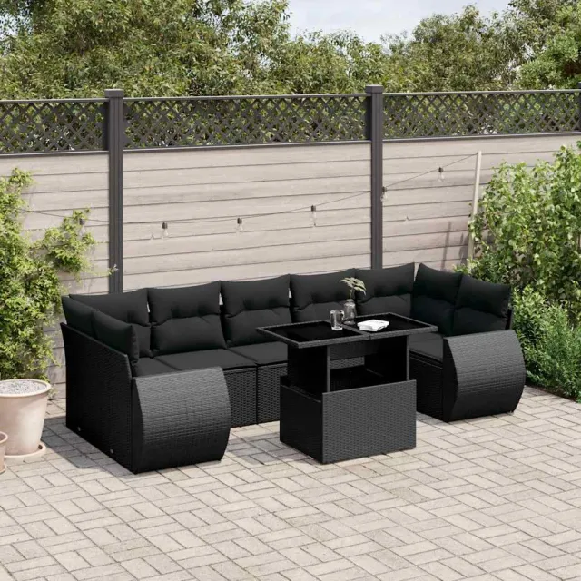 vidaXL 8-delige Loungeset met kussens poly rattan zwart, foto 2