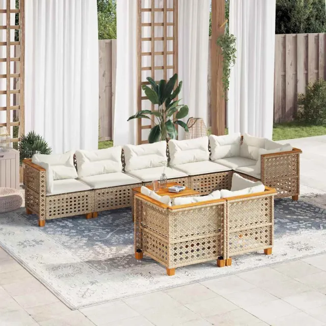 vidaXL 9-delige Loungeset met kussens poly rattan beige, foto 2