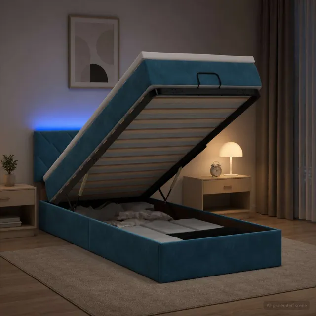 vidaXL Ottoman Bed met Matrassen en LED Donkerblauw 100 x 200 cm
