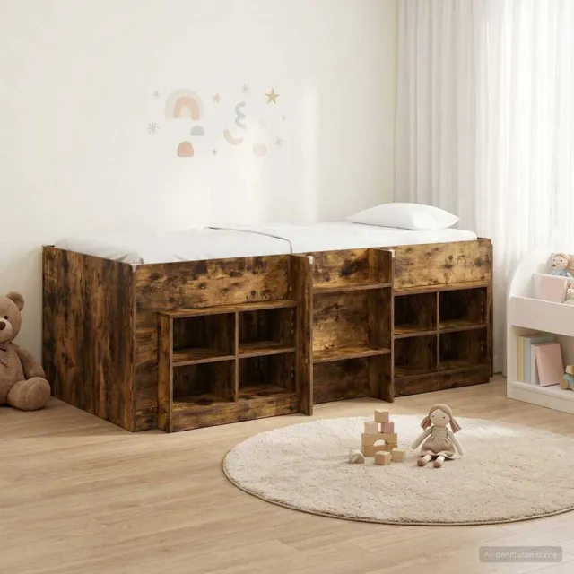 vidaXL Loft Bed Frame met Kast 3 st Gerookt eiken Bewerkt hout Bruin