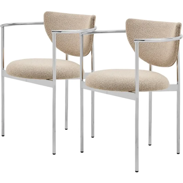 NJLyuhome Home - Eetkamerstoel met armleuningen 2-stuks set - Bouclé stof in beige - Zwart metalen frame - Modern & comfortabel design