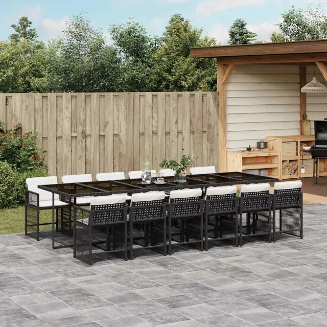 vidaXL 13-delige Tuinset met kussens poly rattan zwart