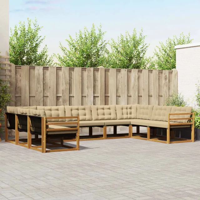 vidaXL Buiten bankenset 9 st 9-zits Natuurlijk en Beige