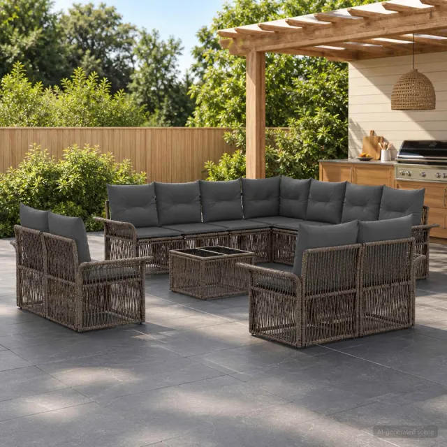 vidaXL Tuinbankenset 12 st Grijs en Donkergrijs poly rattan, foto 2