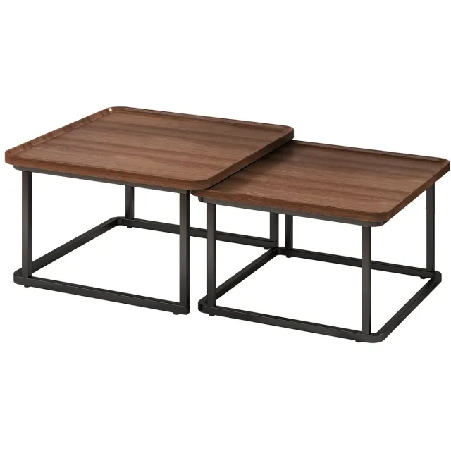 Danky Salontafel Set van 2 - Ronde Nesting Bijzettafels - Marmerlook & Gouden Metalen Frame - Ruimtebesparend Modern Design Noten