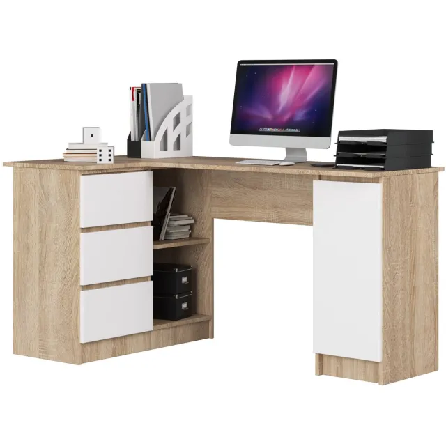 Akord Hoekbureau Rechts B20 / Computerbureau / Computer Tafel / Bureautafel Links / Sonoma Eik - Wit / 155 x 77 x 85 cm