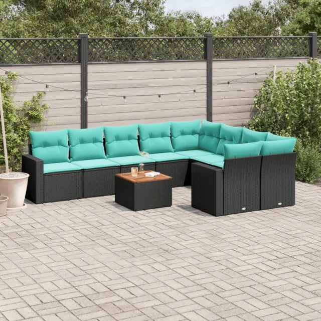vidaXL 10-delige Loungeset met kussens poly rattan zwart, foto 2