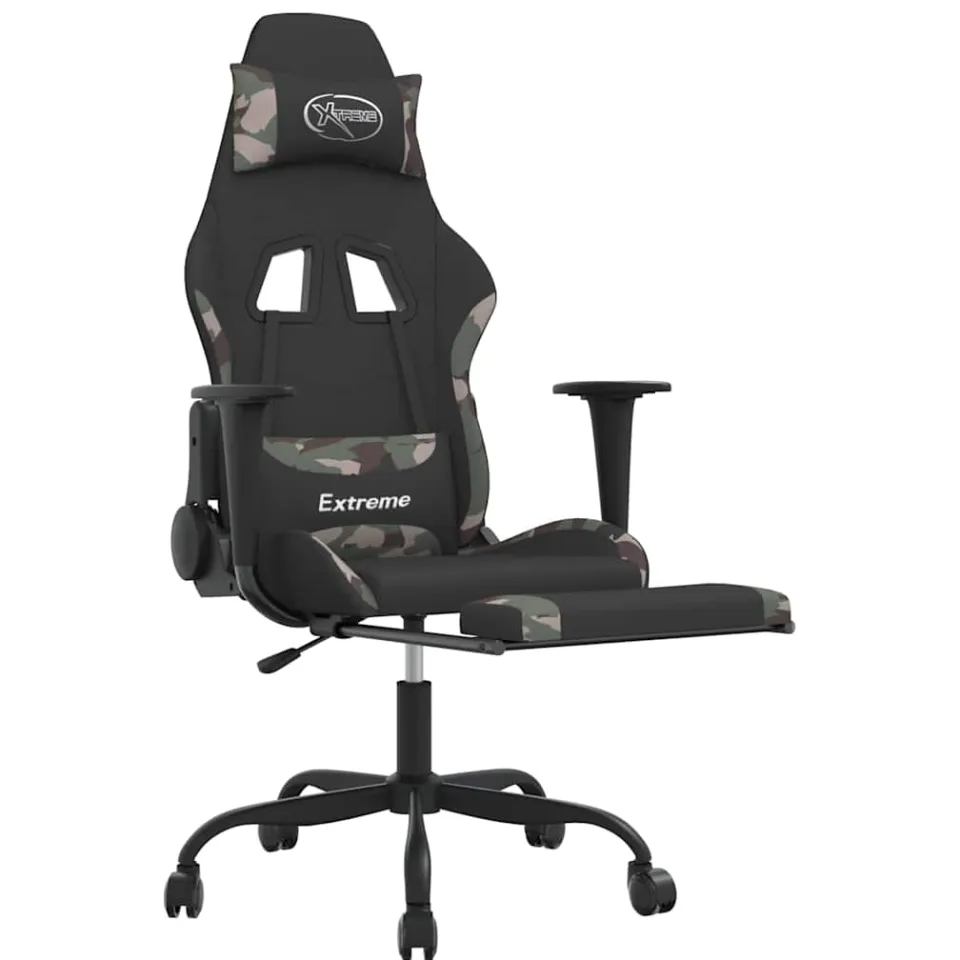vidaXL Gamestoel met voetensteun stof zwart en camouflage, foto 4