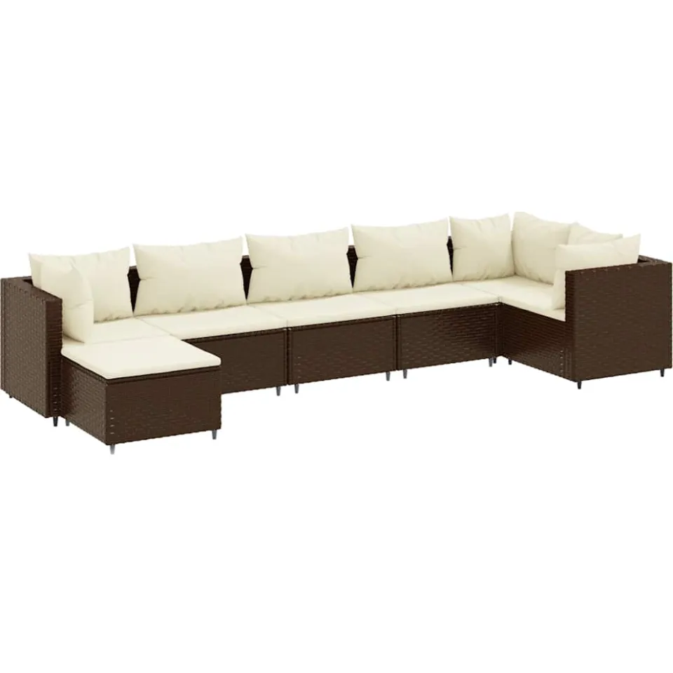 vidaXL 7-delige Loungeset met kussens poly rattan bruin, foto 3