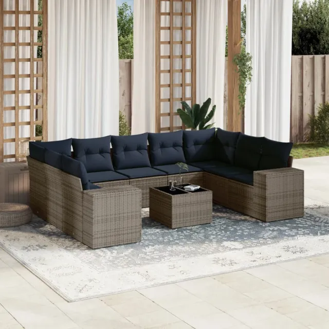 vidaXL 10-delige tuinbankset met kussens, grijs polyrotan, foto 2
